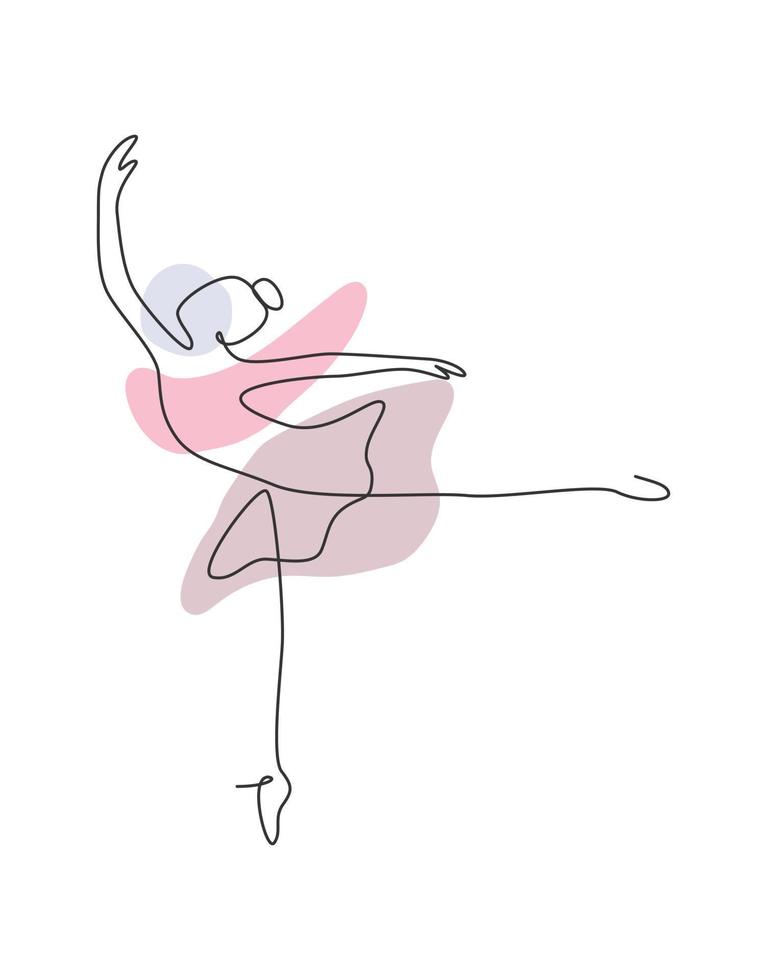 uma linha contínua desenho dançarina de balé de beleza de mulher em movimento de elegância. bailarina de garota sexy minimalista executa o conceito de dança. impressão de decoração de parede. ilustração em vetor gráfico de desenho de linha única