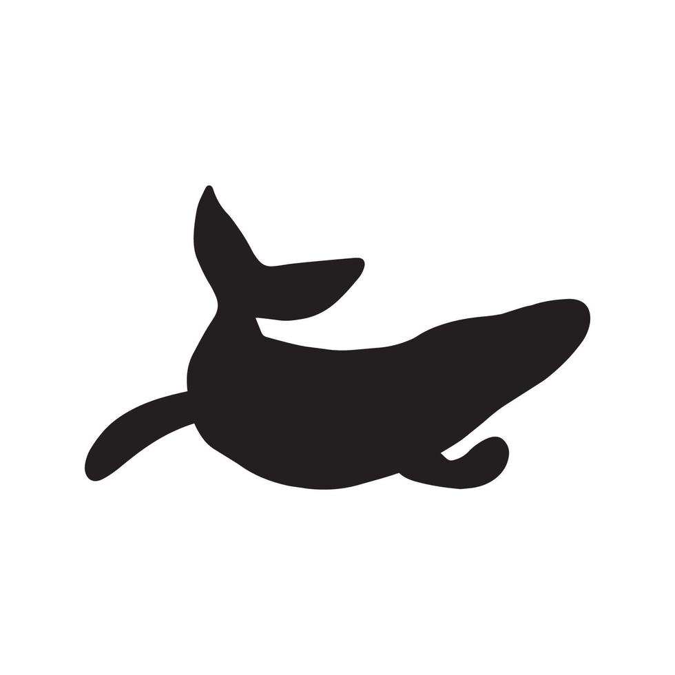 baleia, Preto silhueta oceano animal. vida marinha dentro escandinavo estilo em uma branco fundo. ótimo para poster, cartão, vestuário imprimir. vetor ilustração