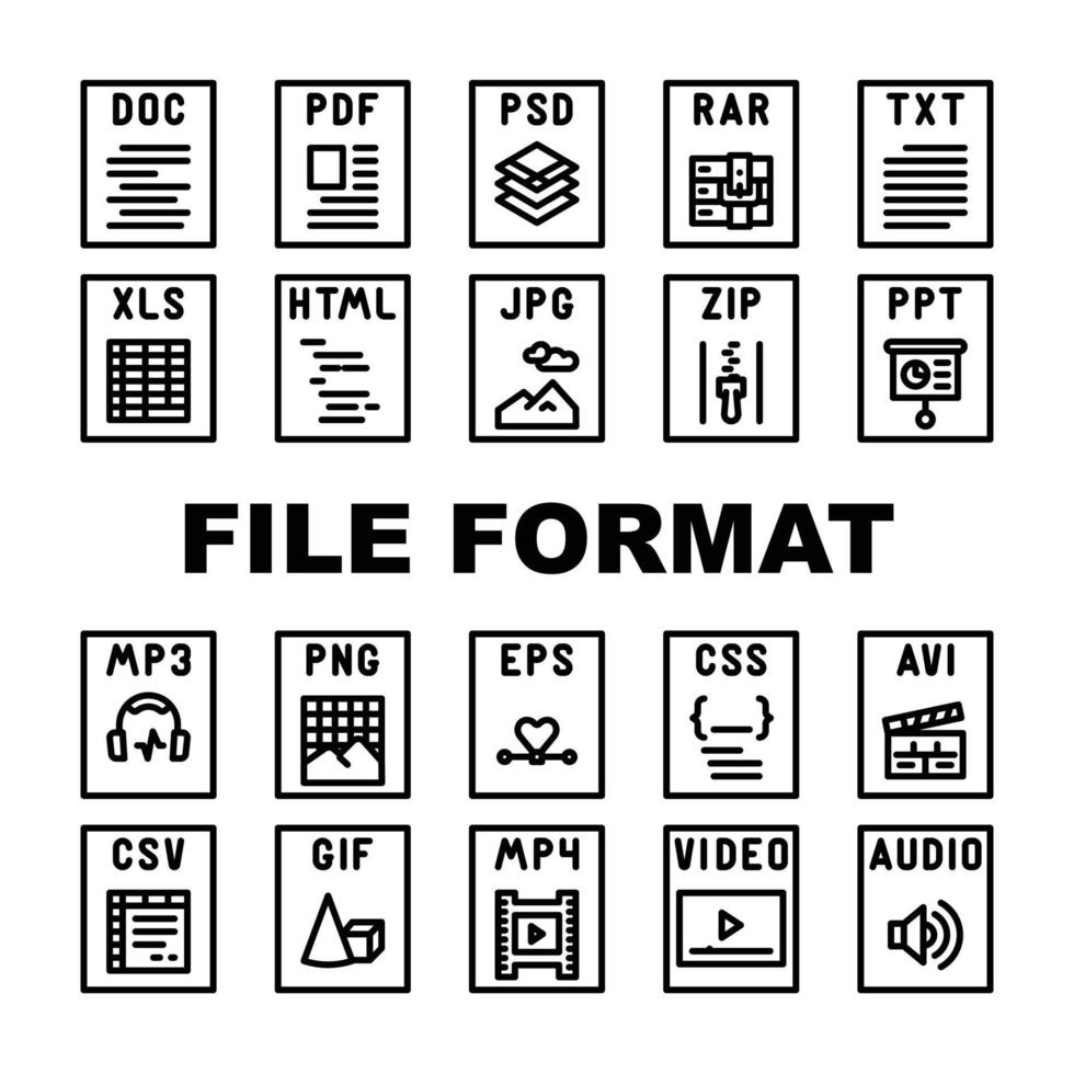 Arquivo formato documento ícones conjunto vetor