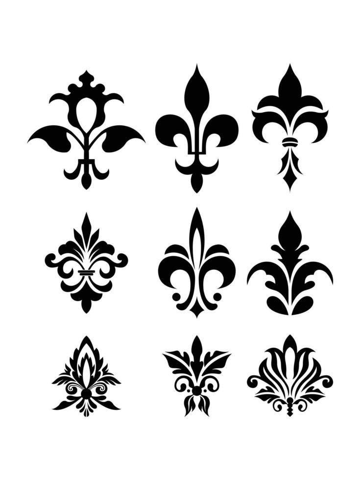 damasco redemoinho vitoriano florista vintage ícone símbolo elemento vetor padronizar flor conjunto agrupar editável