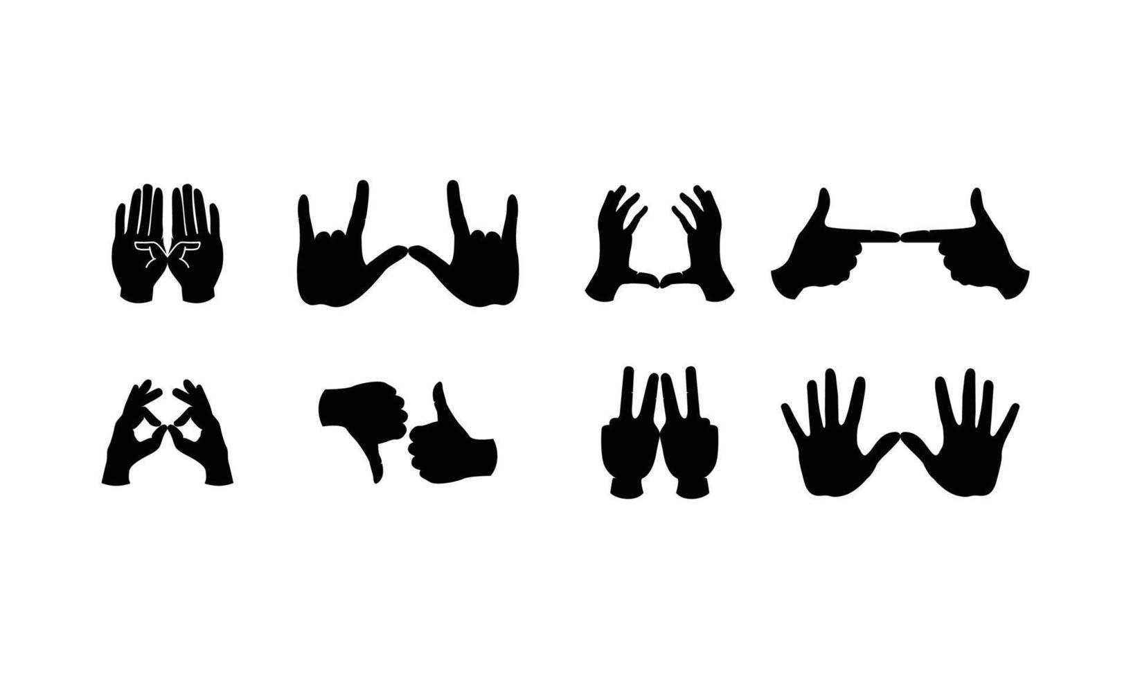 dois mãos símbolo silhueta paz, Oi cinco, mostrar, sombra, certo e esquerda mão OK placa vetor