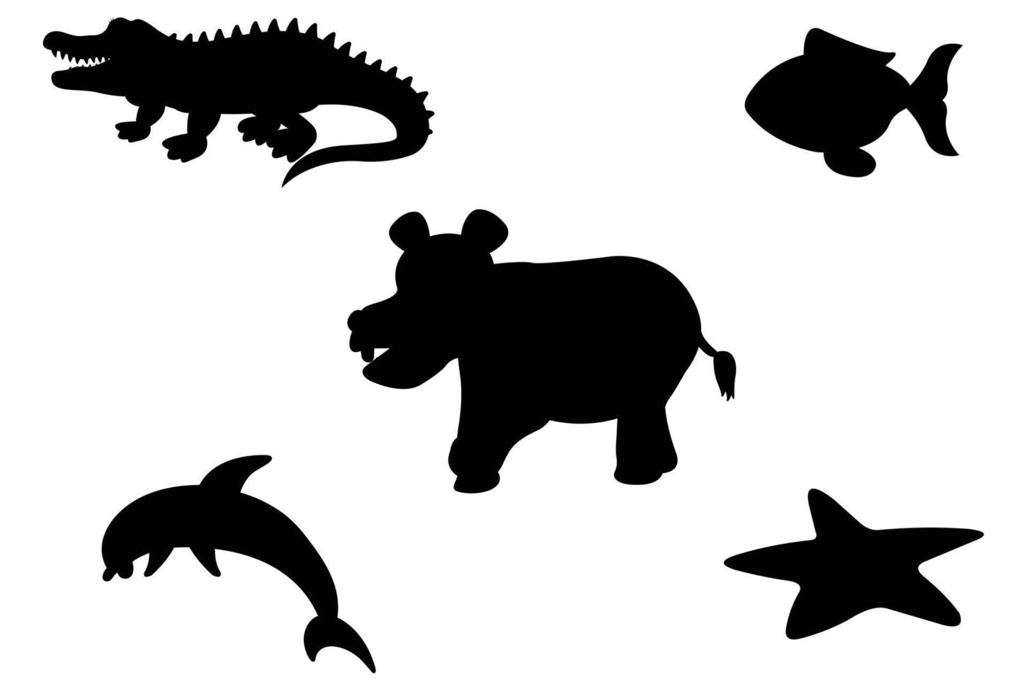 silhuetas do jacaré e mar animais em uma branco fundo vetor ilustração