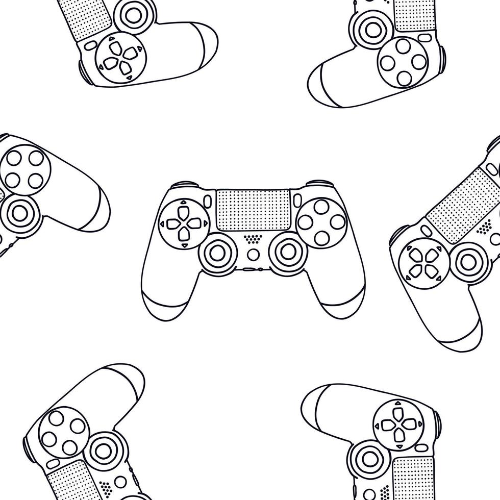 padrão sem emenda de controladores de jogo. ilustração vetorial em estilo plano de contorno desenhado à mão em fundo branco vetor