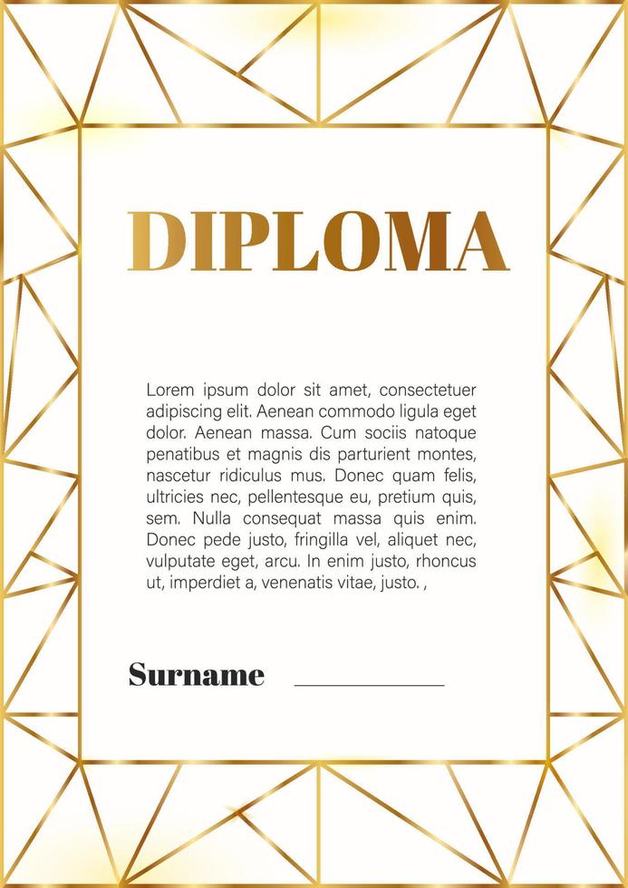 diploma, certificado imprimível modelo, ouro quadro, Armação em branco fundo. vetor