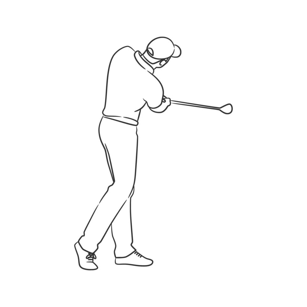 homem jogando golfe linha arte ilustração vetor