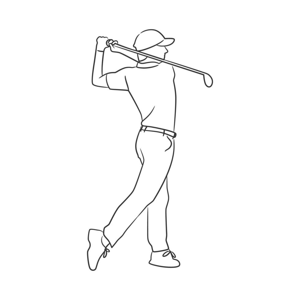 homem jogando golfe linha arte ilustração vetor