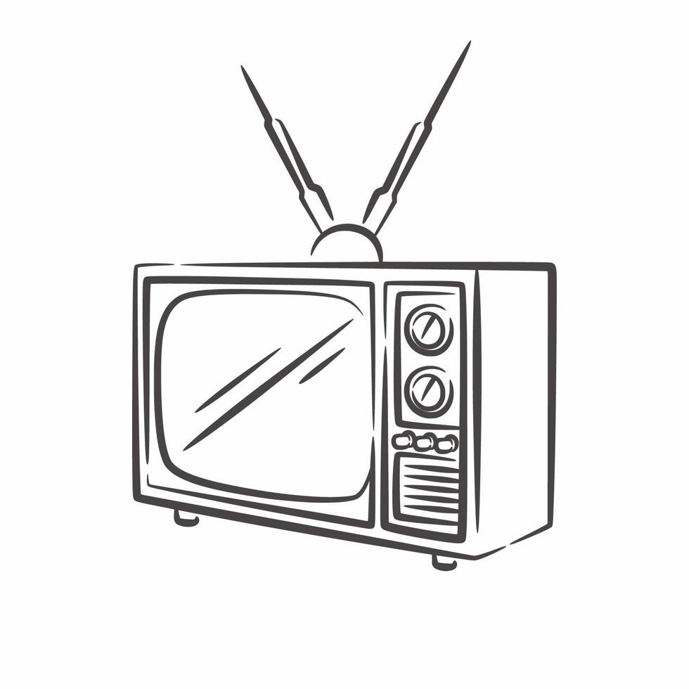 vintage retro televisão linha arte. retro televisão desenhado à mão vetor