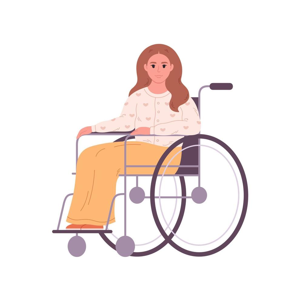 jovem mulher dentro cadeira de rodas. fêmea personagem com uma fisica incapacidade vetor