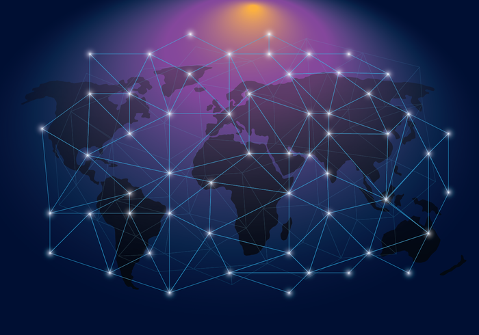 Ethereum Network em um mapa do mundo vetor