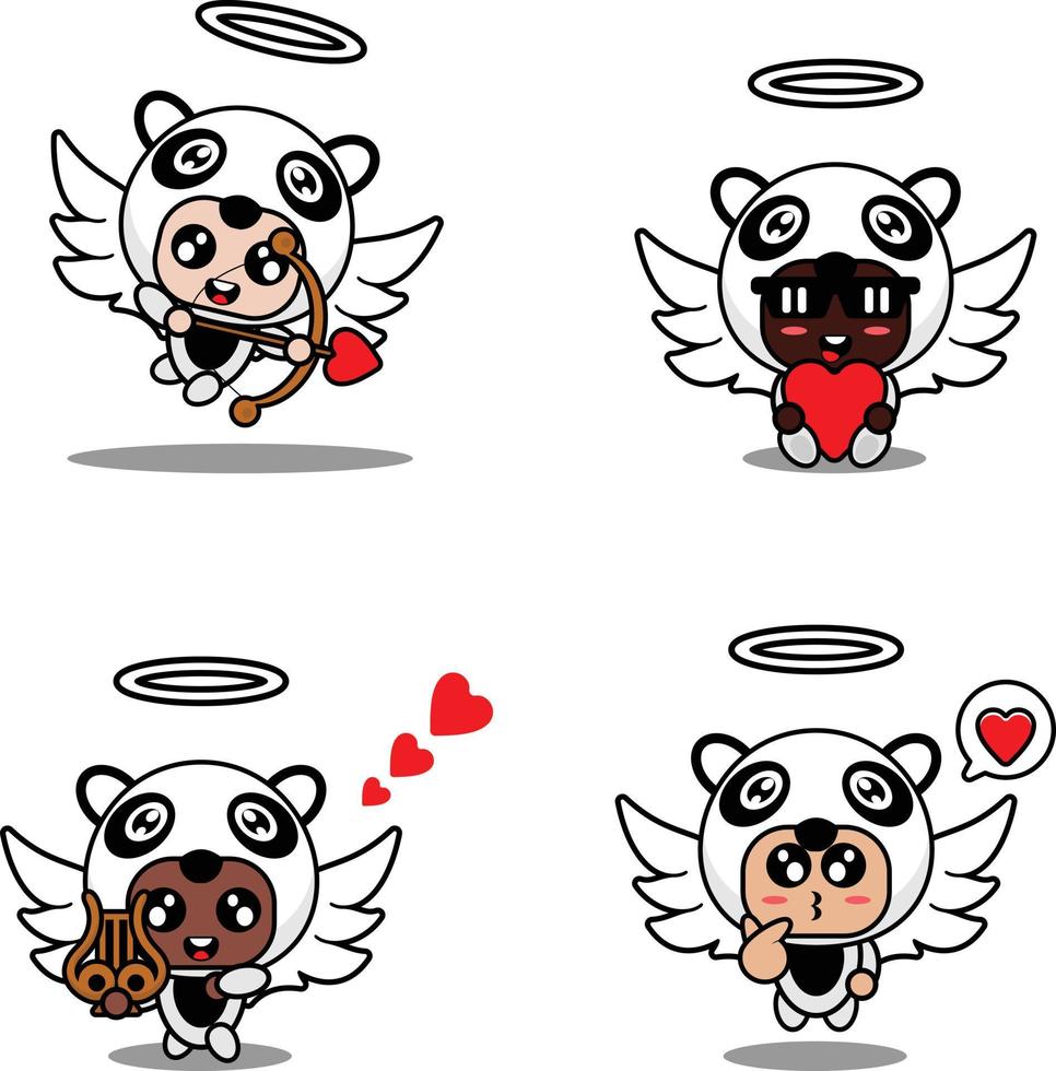 vetor ilustração desenho animado animal mascote traje personagem panda cupido conjunto agrupar