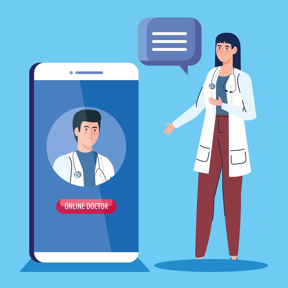 médico com smartphone, conceito de medicina online vetor