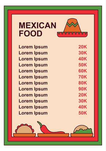 Menu de comida mexicana com ilustração vetor