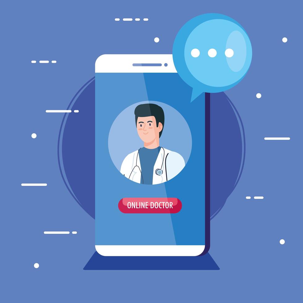 médico masculino no smartphone, conceito de medicina online vetor