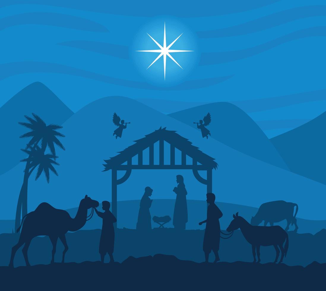 feliz natal e natividade com Maria, José e o bebê Jesus vetor