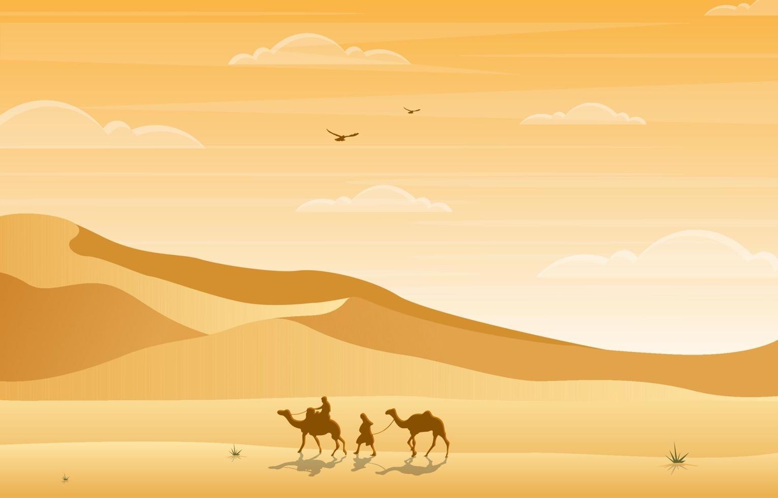 camel rider cruzando a vasta colina do deserto ilustração da paisagem árabe vetor