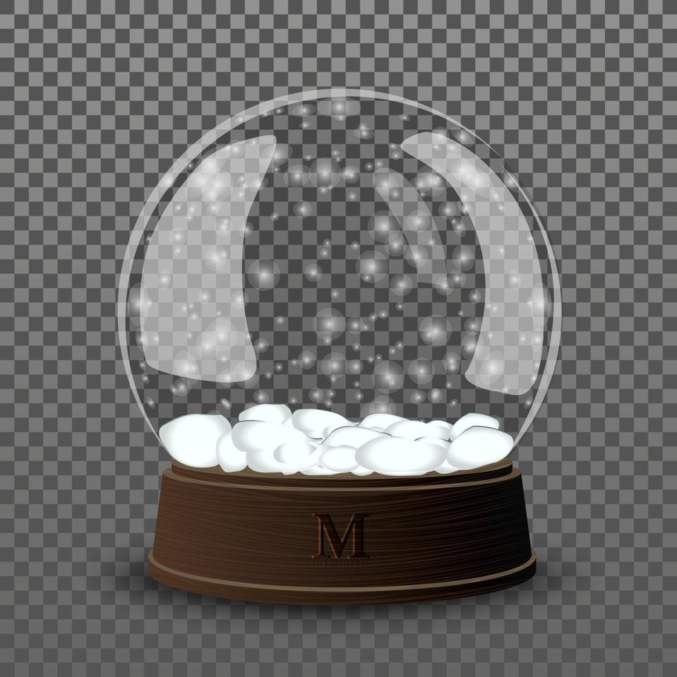 bola de vidro de neve. modelo realista de bola de vidro de neve em branco vetor