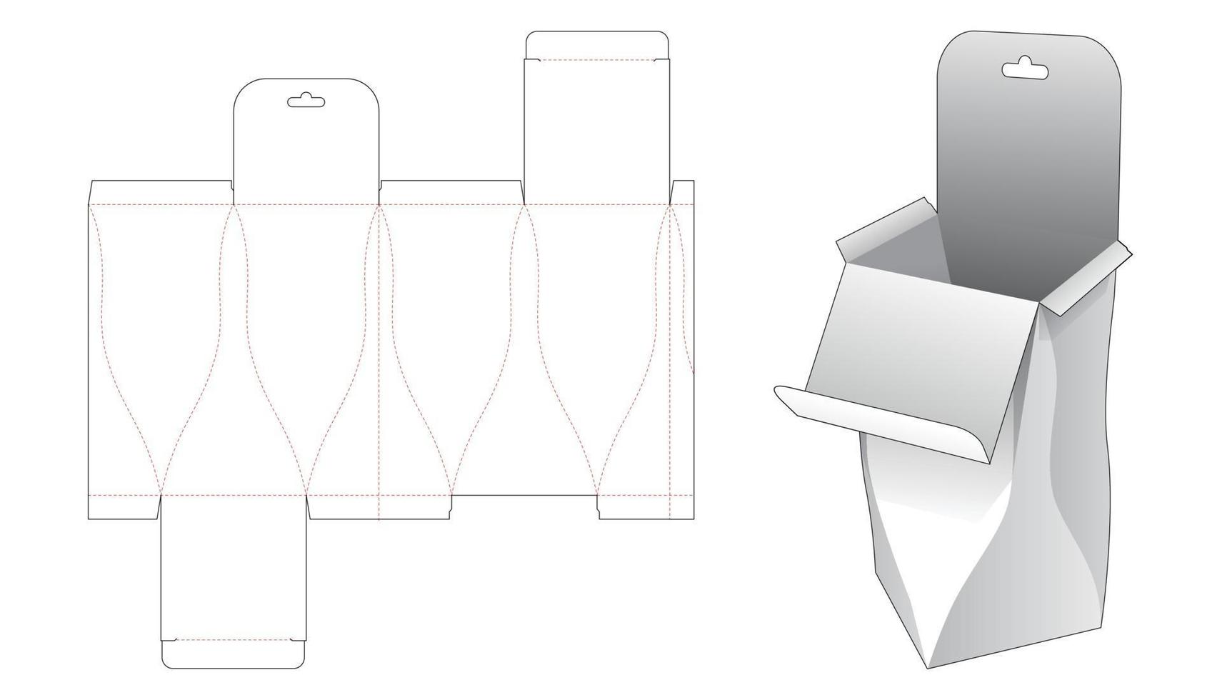 caixa de embalagem curva com orifício para pendurar molde vetor