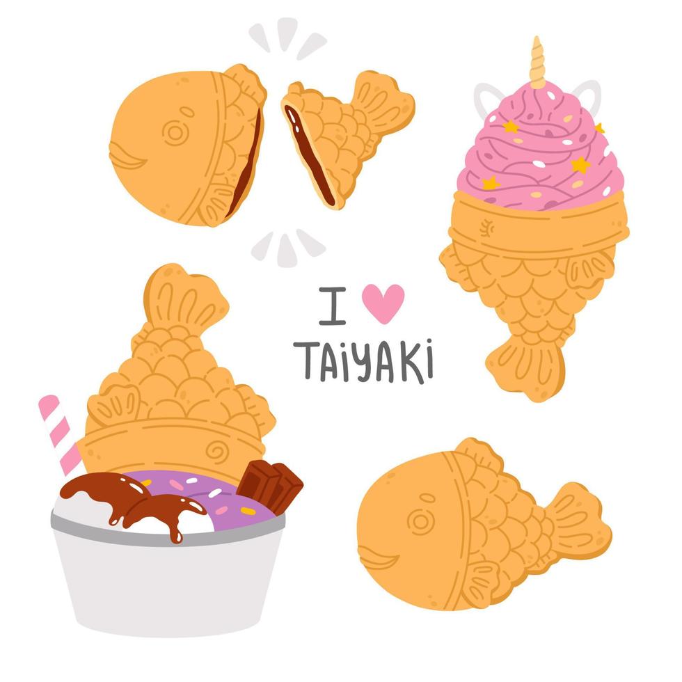 conjunto do rabisco ásia Comida taiyaki vetor