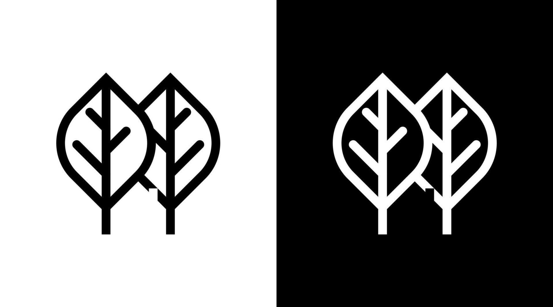 folhas logotipo com casa ecologia Preto e branco ícone ilustração vetor estilo desenhos modelos