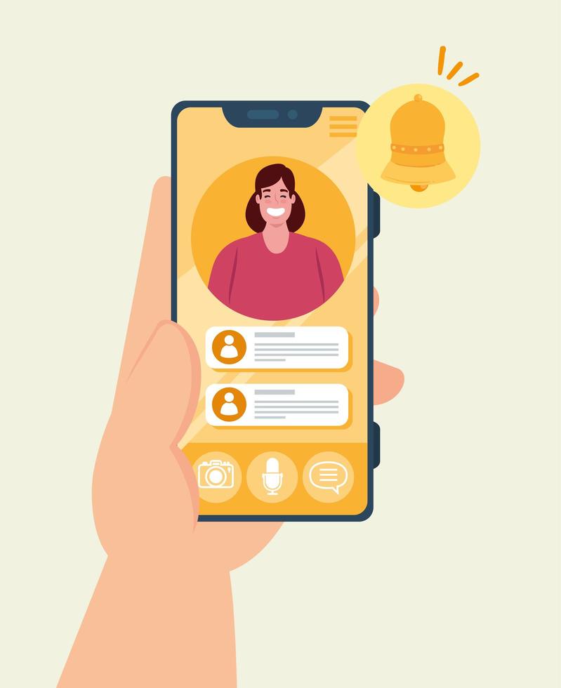 conceito de mídia social com notificação de mensagens de bate-papo no smartphone vetor