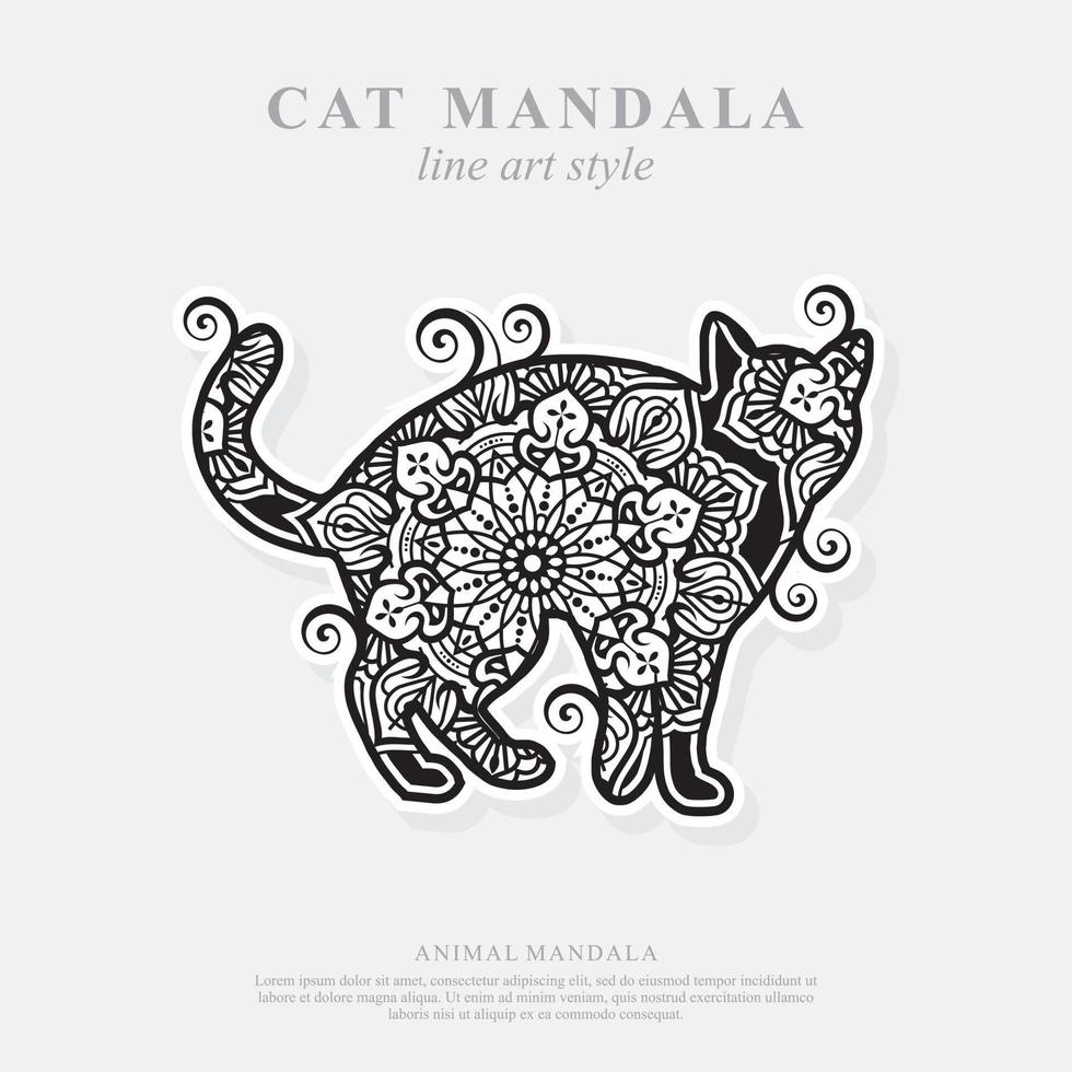 mandala de gato. elementos decorativos vintage. padrão oriental, ilustração vetorial. vetor