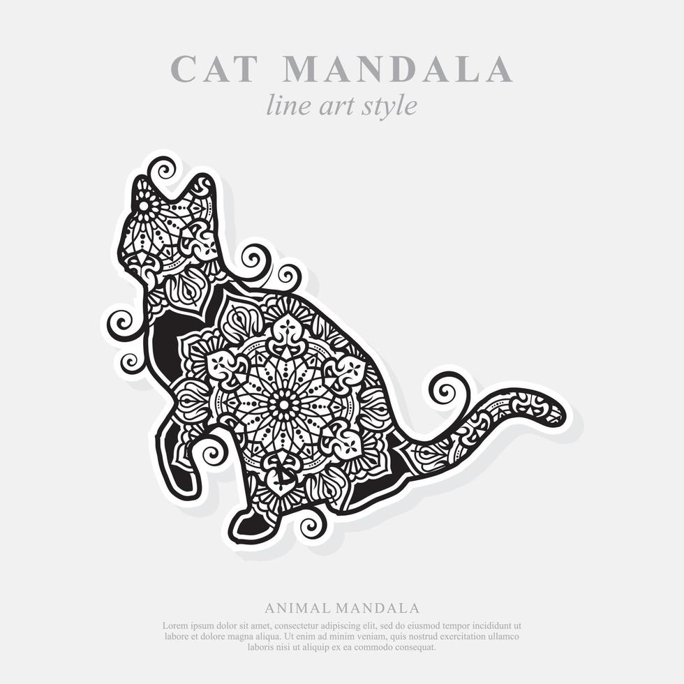 mandala de gato. elementos decorativos vintage. padrão oriental, ilustração vetorial. vetor