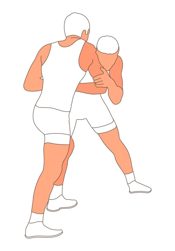 silhueta contorno atletas lutadores em luta livre, duelo, luta. desenho de linha de esboço greco-romano, estilo livre, luta livre clássica. vetor
