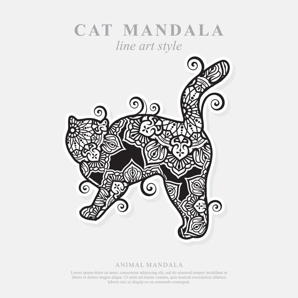 mandala de gato. elementos decorativos vintage. padrão oriental, ilustração vetorial. vetor