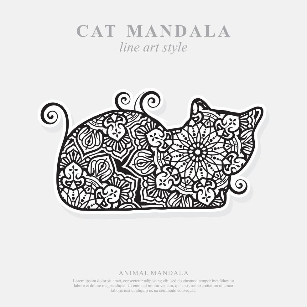 mandala de gato. elementos decorativos vintage. padrão oriental, ilustração vetorial. vetor