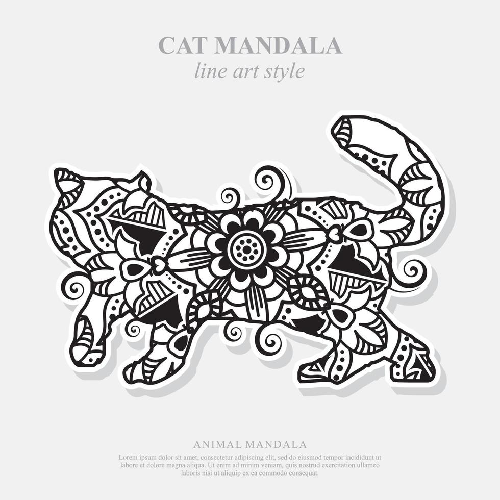 mandala de gato. elementos decorativos vintage. padrão oriental, ilustração vetorial. vetor