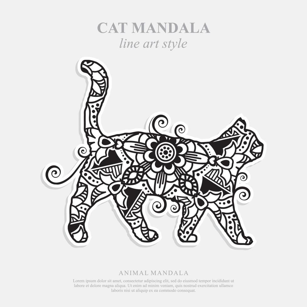 mandala de gato. elementos decorativos vintage. padrão oriental, ilustração vetorial. vetor