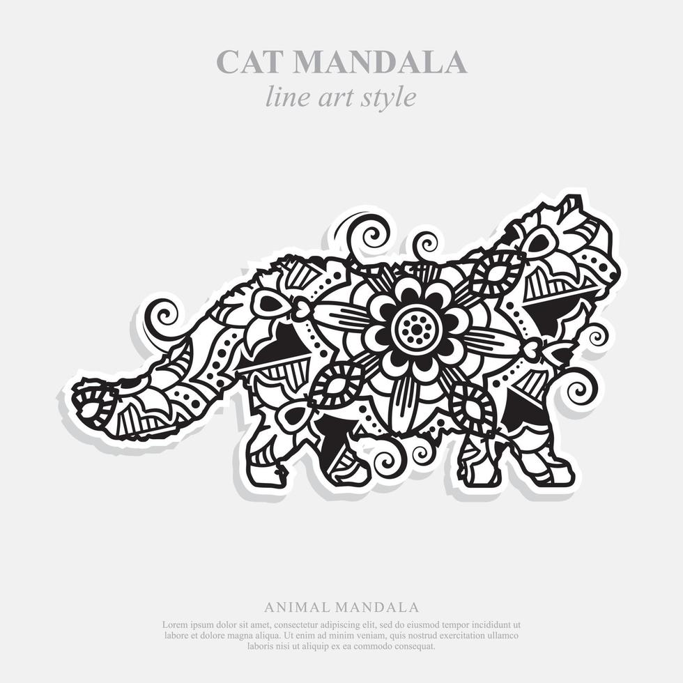 mandala de gato. elementos decorativos vintage. padrão oriental, ilustração vetorial. vetor