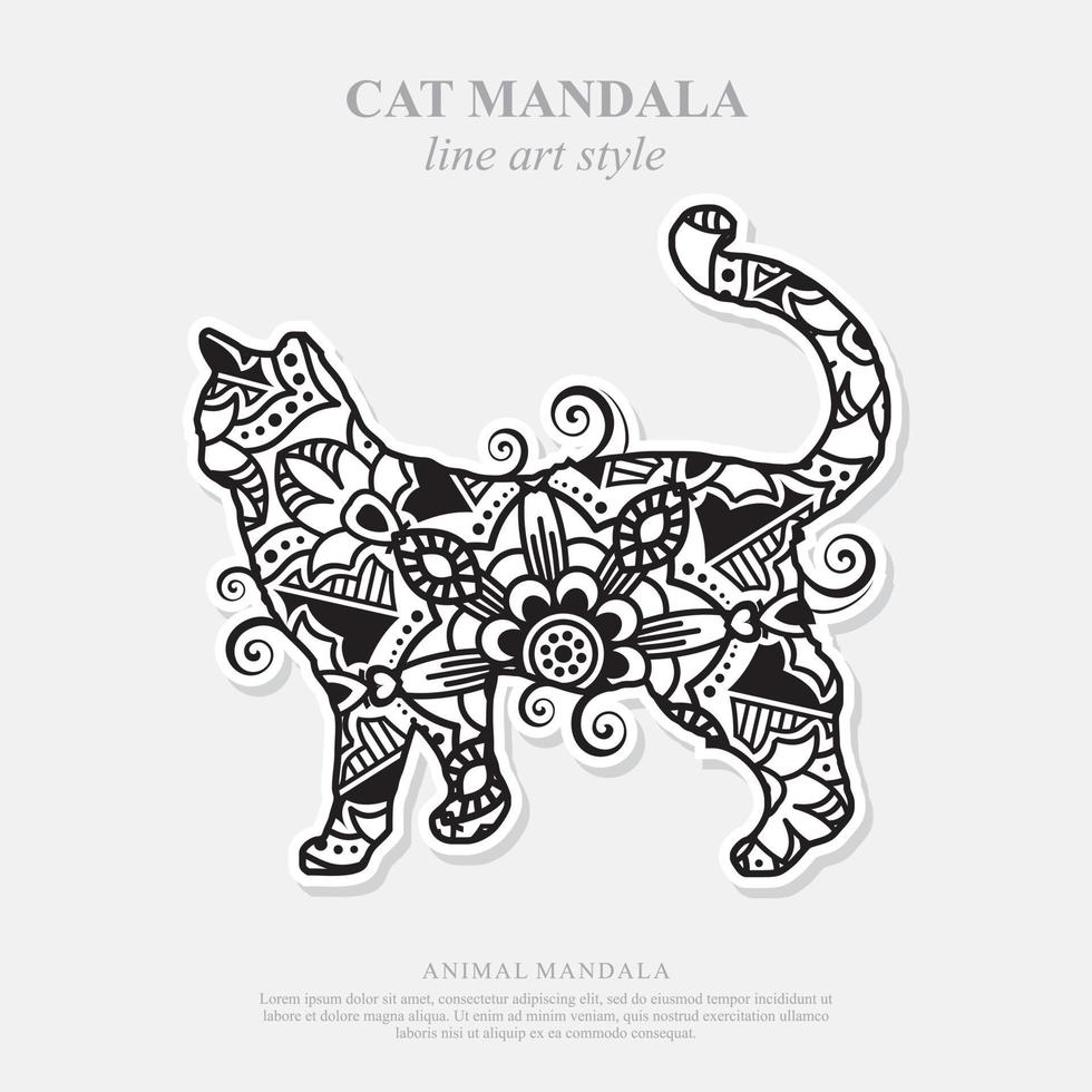 mandala de gato. elementos decorativos vintage. padrão oriental, ilustração vetorial. vetor