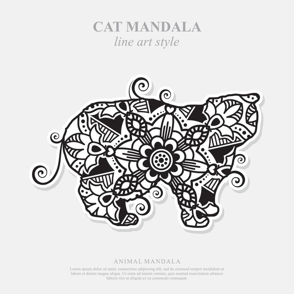 mandala de gato. elementos decorativos vintage. padrão oriental, ilustração vetorial. vetor