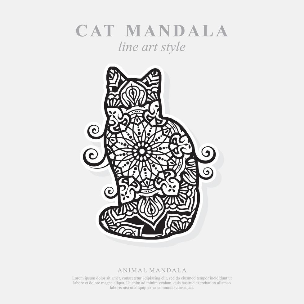 mandala de gato. elementos decorativos vintage. padrão oriental, ilustração vetorial. vetor