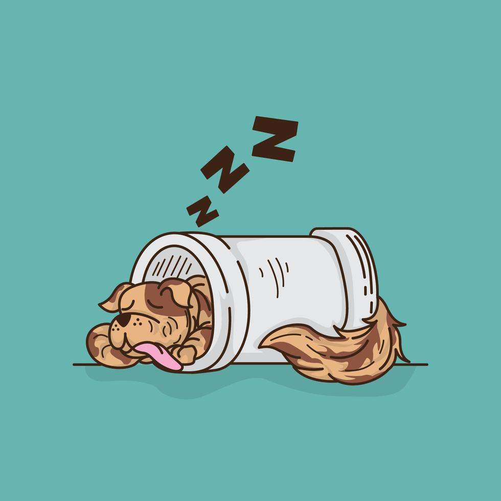 ilustração do uma dormindo cachorro dentro uma concreto tubo vetor