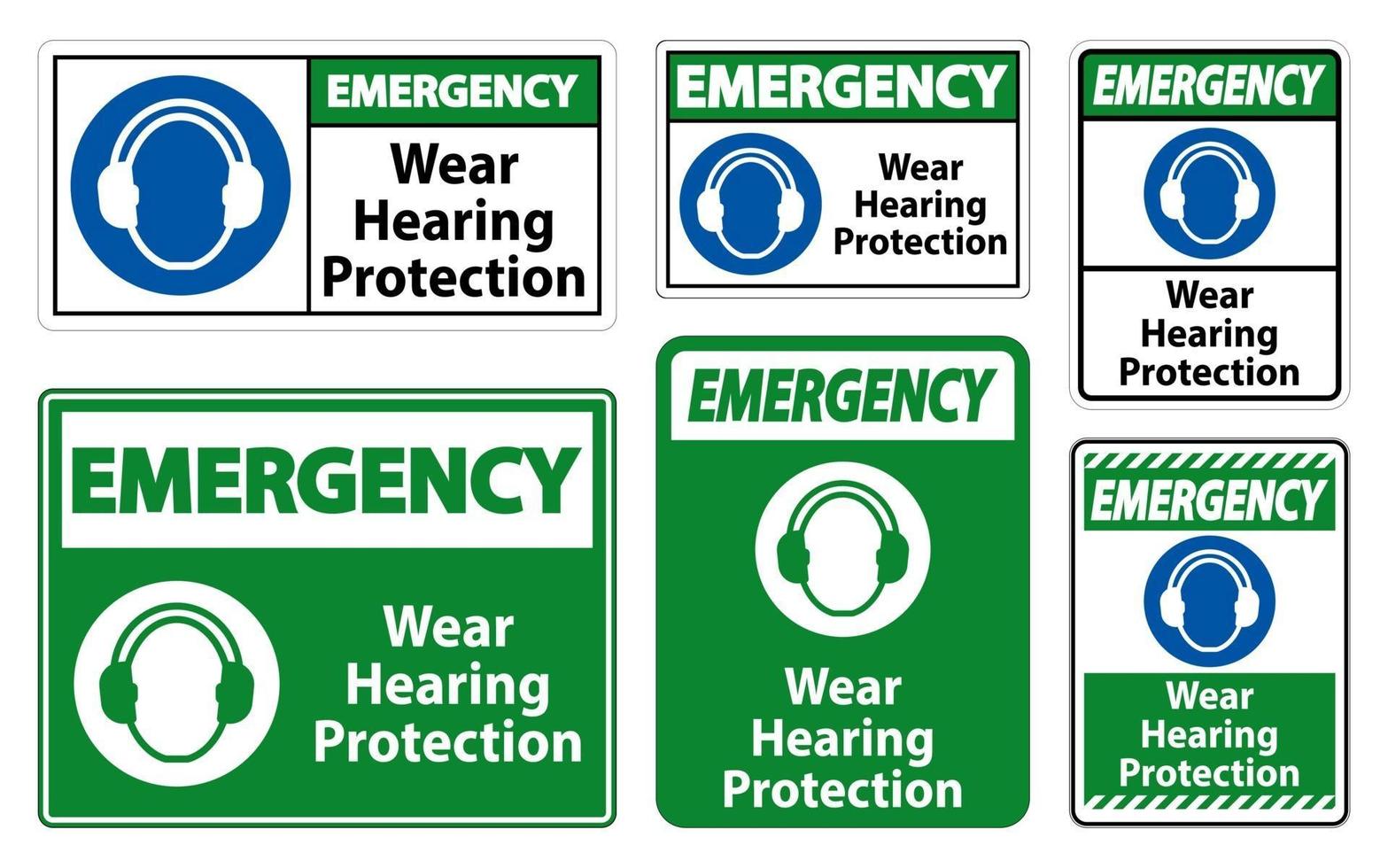 Sinal de proteção auditiva de uso de emergência em fundo branco vetor