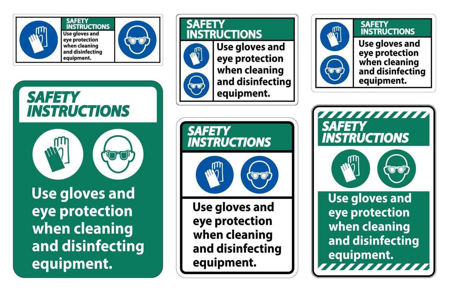 instruções de segurança usar luvas e sinal de proteção para os olhos no fundo branco vetor