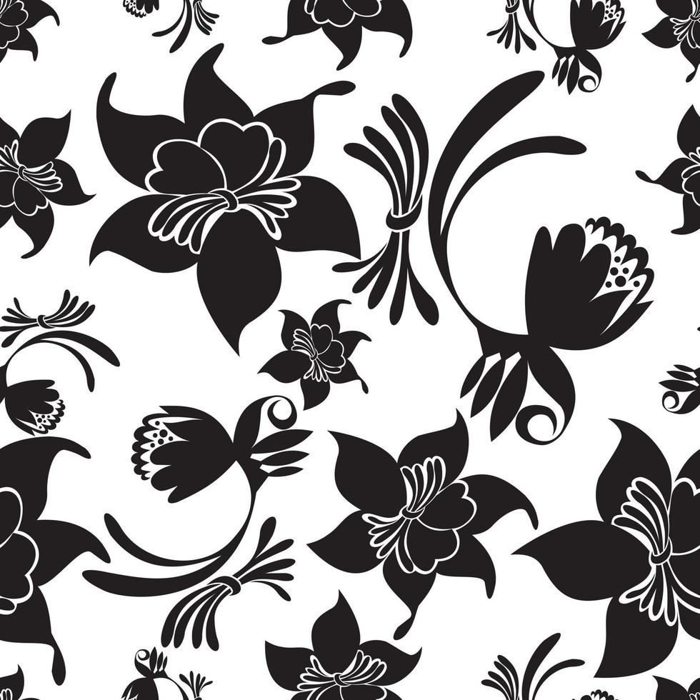desatado padronizar Preto crisântemos, japonês floral padrão em branco fundo vetor