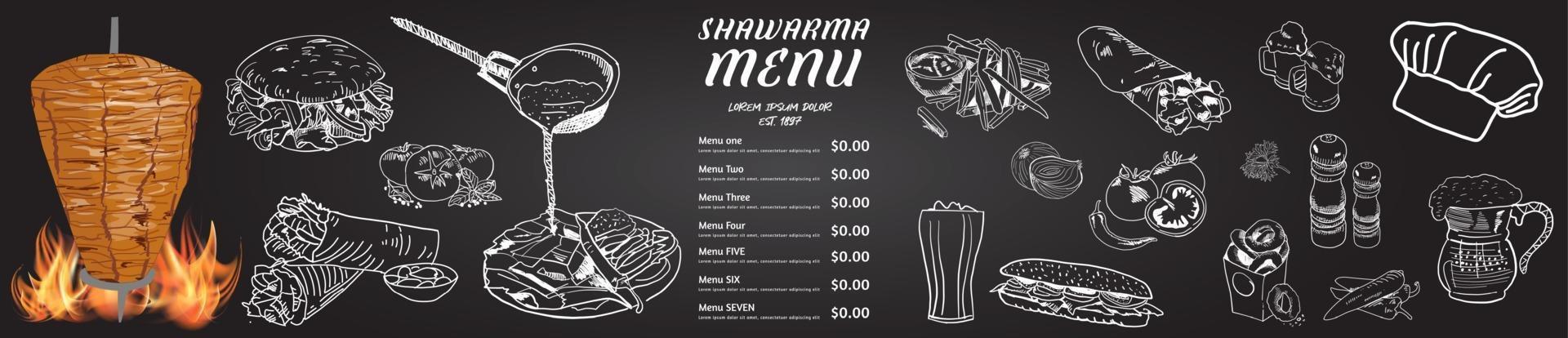 cozinha shawarma e ingredientes para kebab. vetor