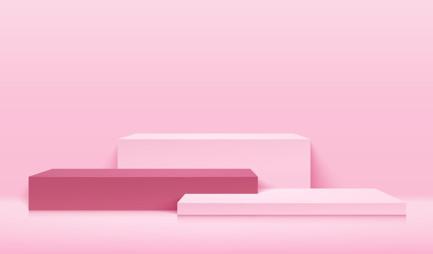 exibição de cubo abstrato para produto no site moderno. renderização de fundo pastel com pódio e cena de parede de textura mínima, renderização 3D de forma geométrica cor rosa claro. ilustração vetorial vetor