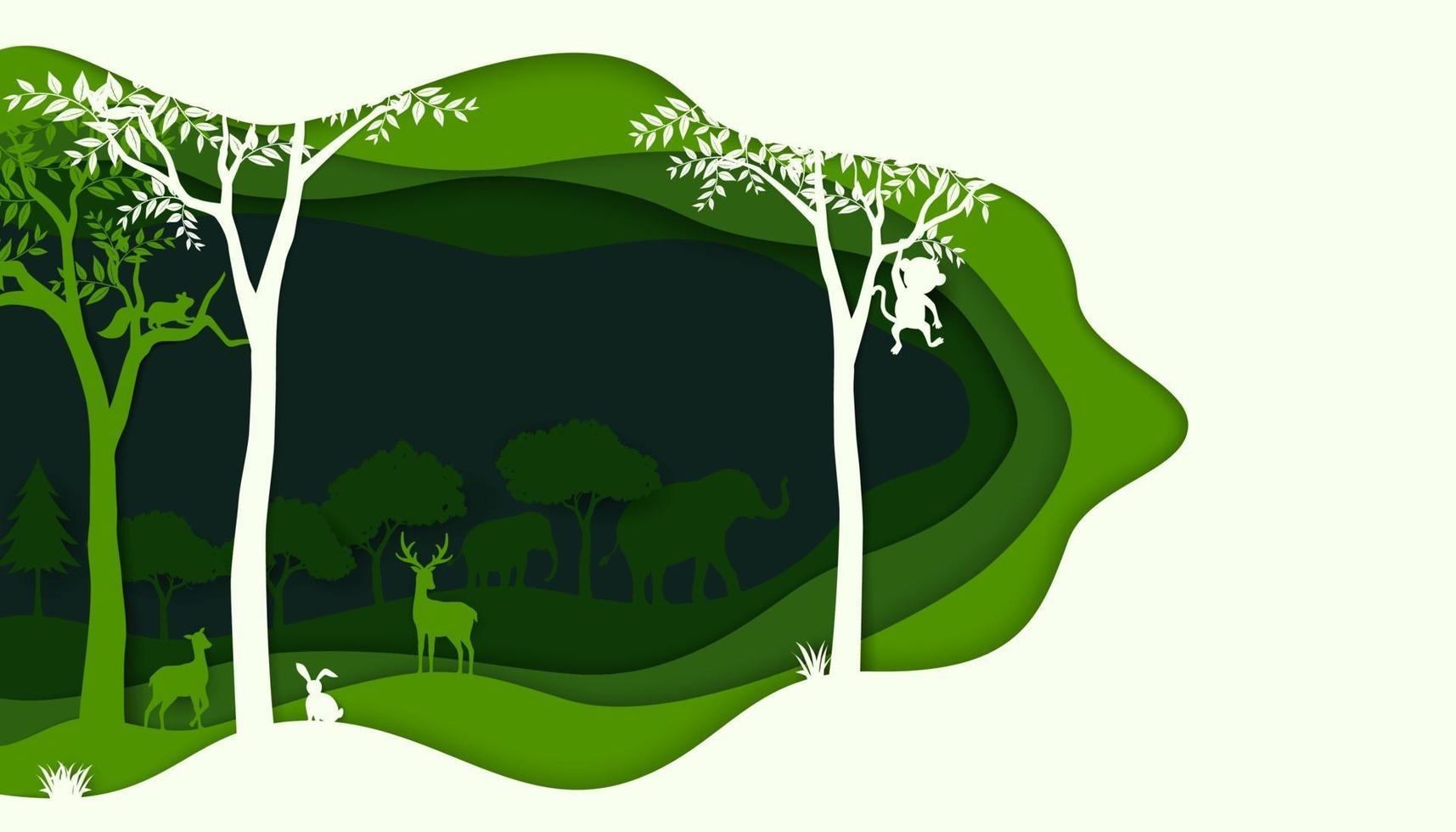 conceito de ecologia e conservação do meio ambiente com vida selvagem em fundo de floresta verde vetor