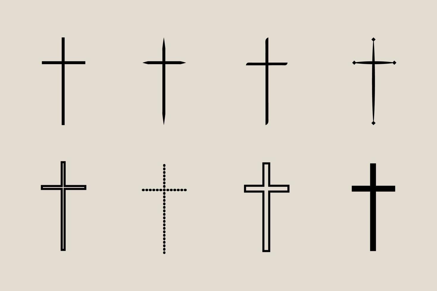 decorativo crucifixo religião católico símbolo, cristão cruzes. ortodoxo fé Igreja Cruz ícones projeto, isolado plano definir. vetor