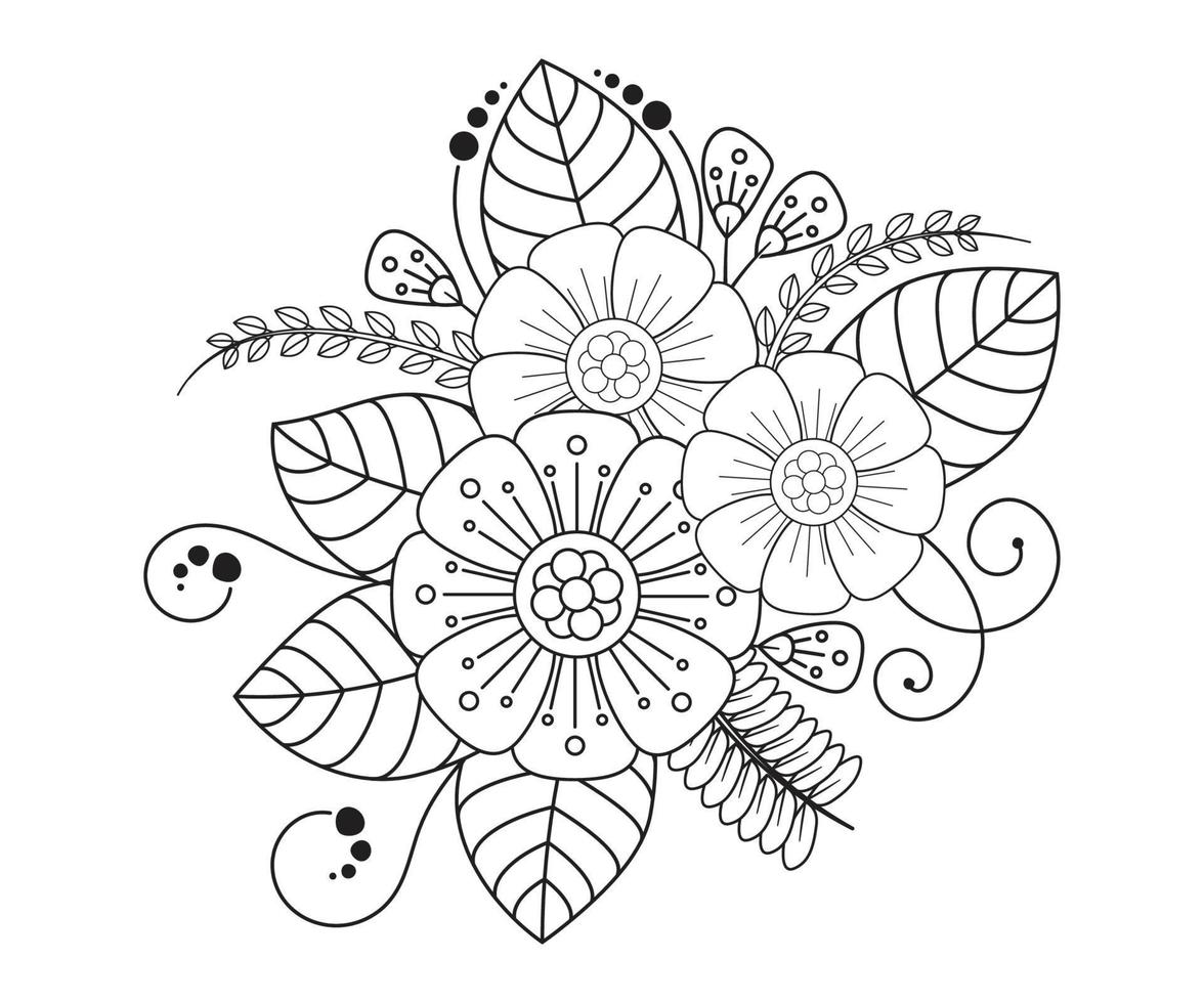 página de coloração floral mehndi para adultos vetor