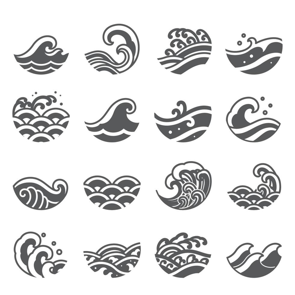 conjunto de vetores de ícone de onda de água.