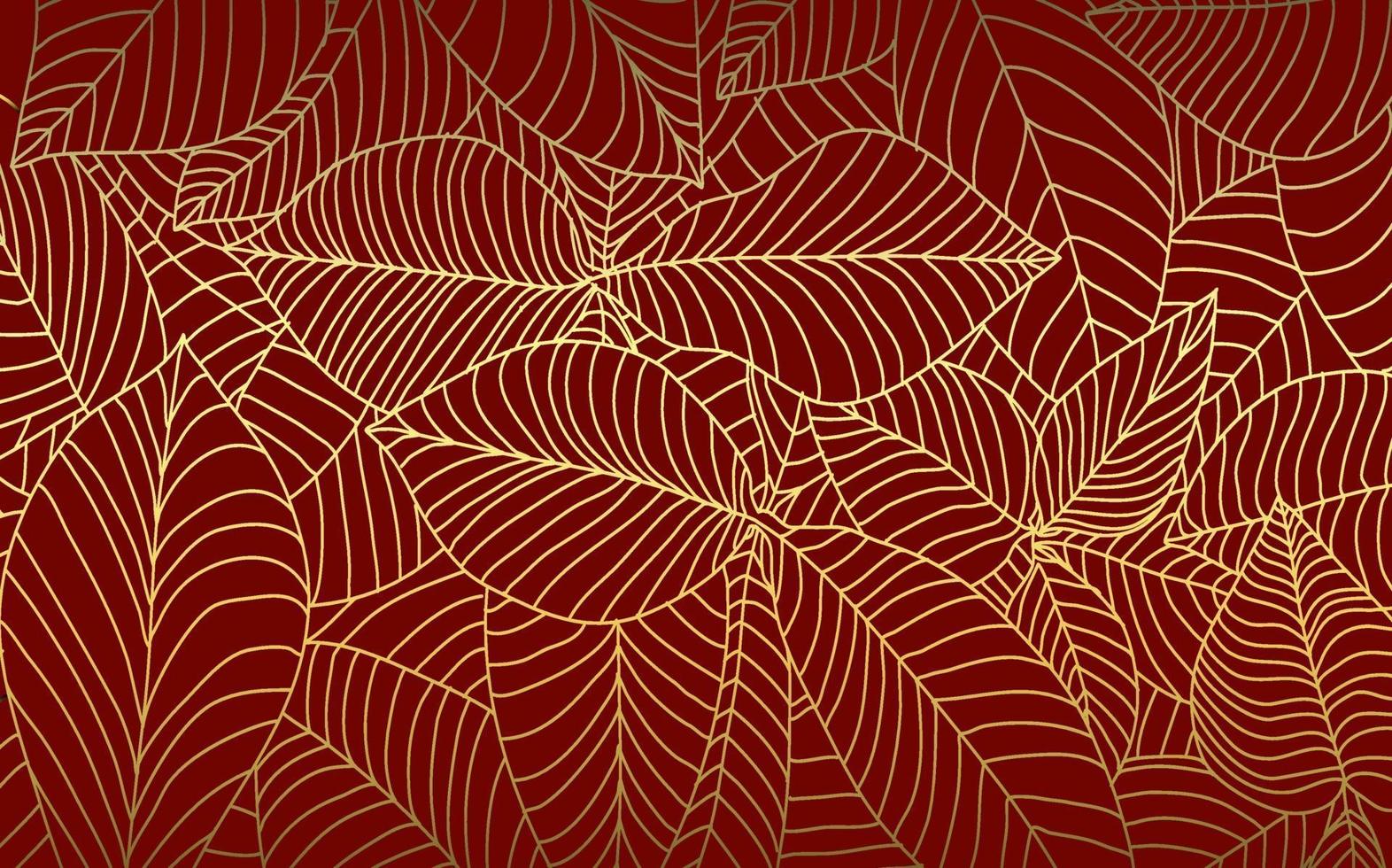 padrão de folha de contorno de ouro abstrato em vermelho vetor