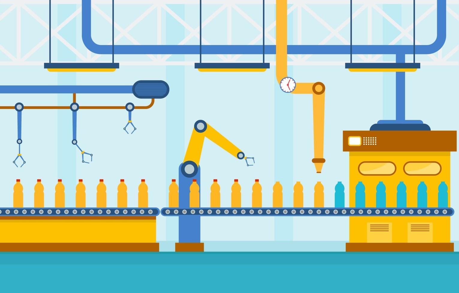 ilustração de correia transportadora de fábrica industrial e montagem robótica vetor