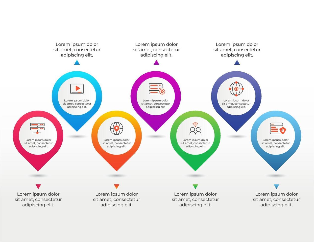 elemento infográfico com 7 etapas ou opções vetor