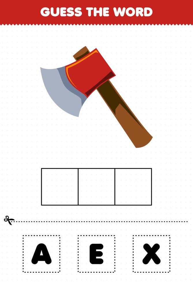 Educação jogos para crianças acho a palavra cartas praticando do fofa desenho animado Machado imprimível ferramenta planilha vetor