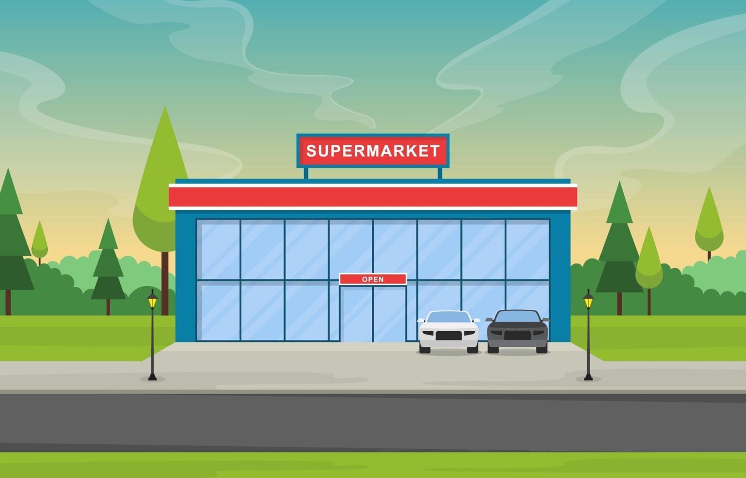 supermercado mercearia em ilustração plana de cidade vetor